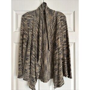 Nic + Zoe Beige Gold Gray Long Sleeve Shawl Neck Open Cardigan Sweater PS